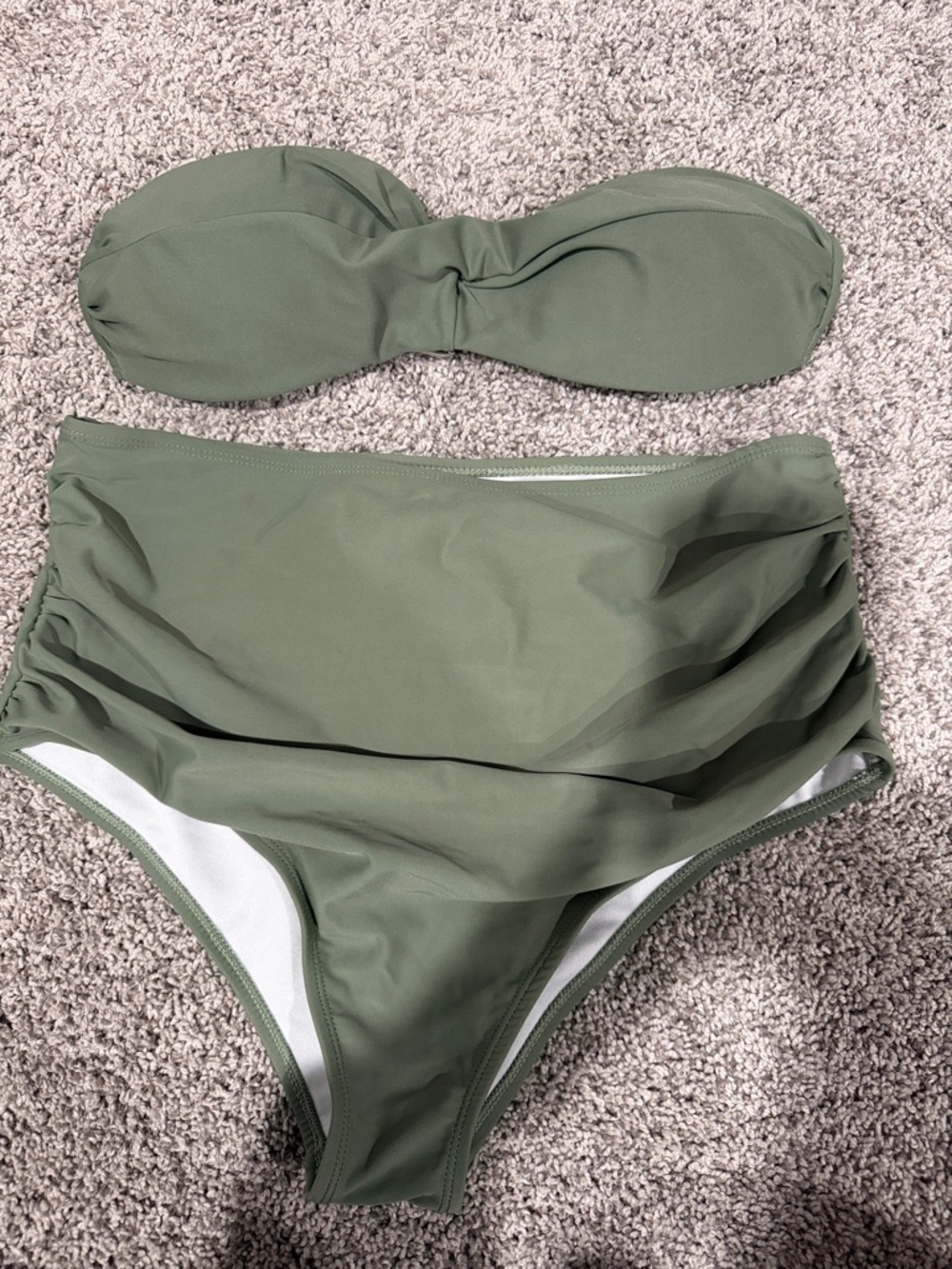 SHEIN Olive Green Twist Bandeau High-Waist Bikini